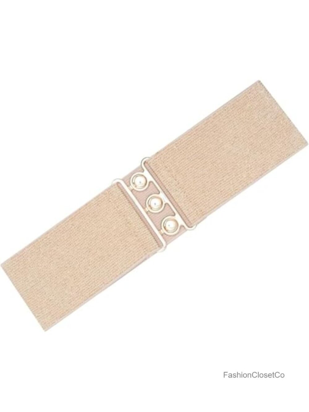 Vintage Wide Elastic Stretch Belt with Silver/Gold Buckle & Clasp